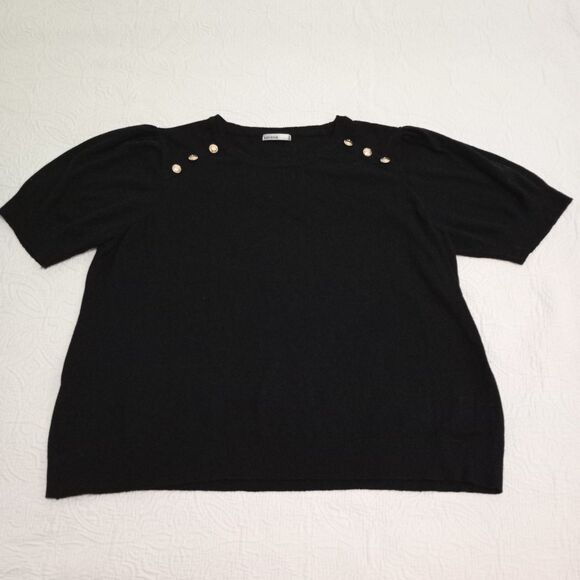 Rafaella Tops - Rafealla Button Trim Short Sleeve Top Size 3X Black